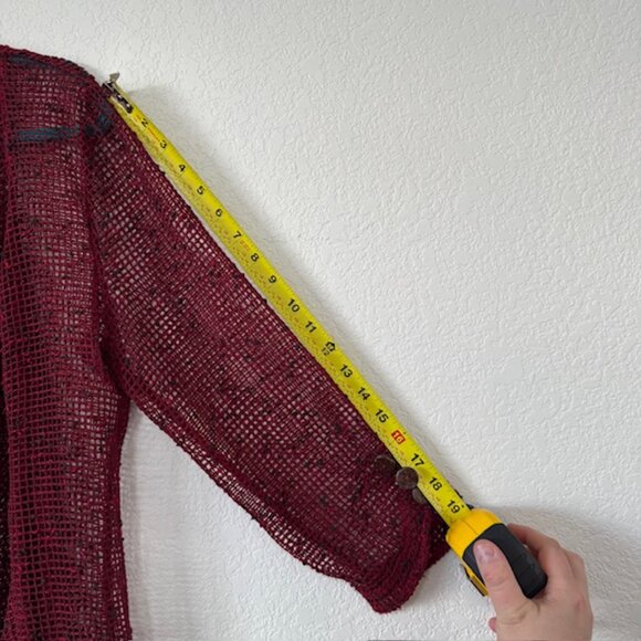 Keren Hart Open-Knit Cardigan, Burgundy Cotton Blend Womens‎ Size Large - Picture 3 of 7